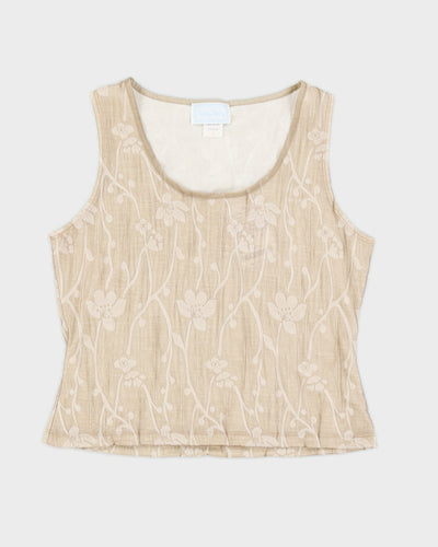 Beige Floral Elastic Sleeveless Top - S