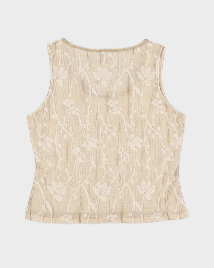 Beige Floral Elastic Sleeveless Top - S