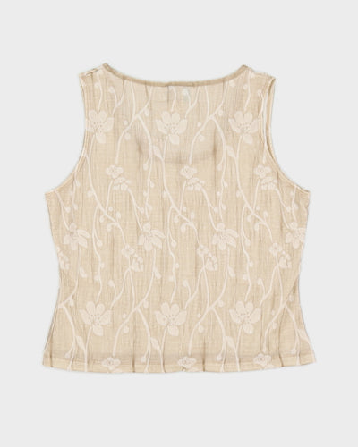 Beige Floral Elastic Sleeveless Top - S