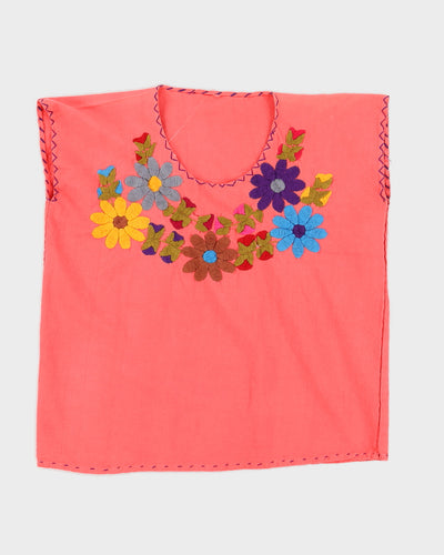 Pink Cotton Hand Embroidered Top - M