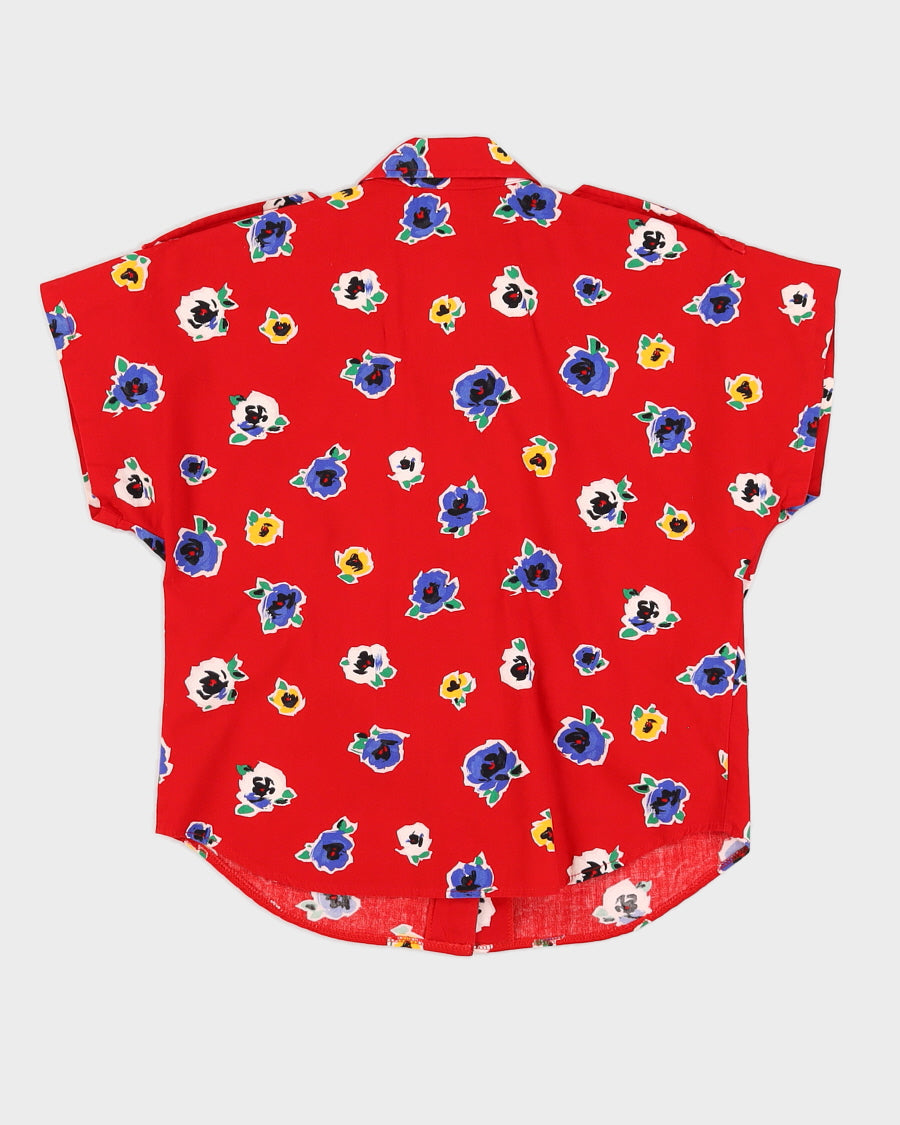 Red Floral Short Sleeve Blouse - S