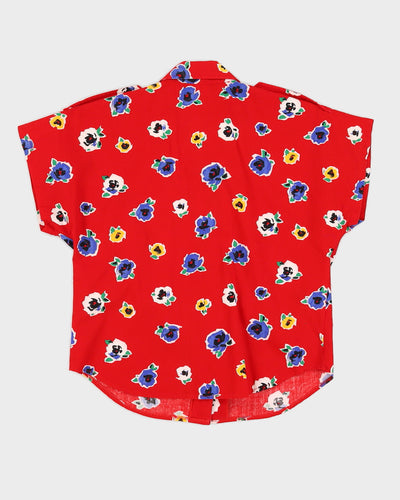 Red Floral Short Sleeve Blouse - S