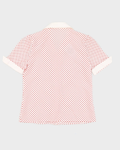 White With Red Squares Short Sleeve Blouse - S