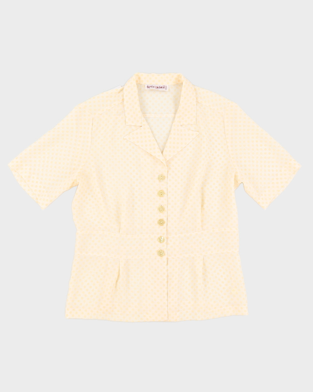 Yellow Patterned Short Sleeve Blouse - M