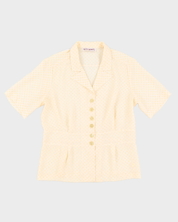 Yellow Patterned Short Sleeve Blouse - M