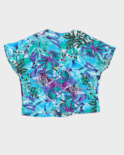 00s Turquoise Patterned Short Sleeve Blouse - S