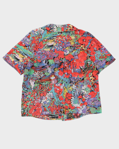 00s Red Patterned Short Sleeve Blouse - L