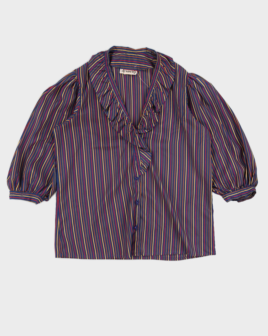 1990s Blue Patterned Short Sleeve Blouse - S