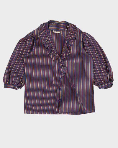 1990s Blue Patterned Short Sleeve Blouse - S