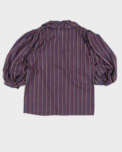 1990s Blue Patterned Short Sleeve Blouse - S