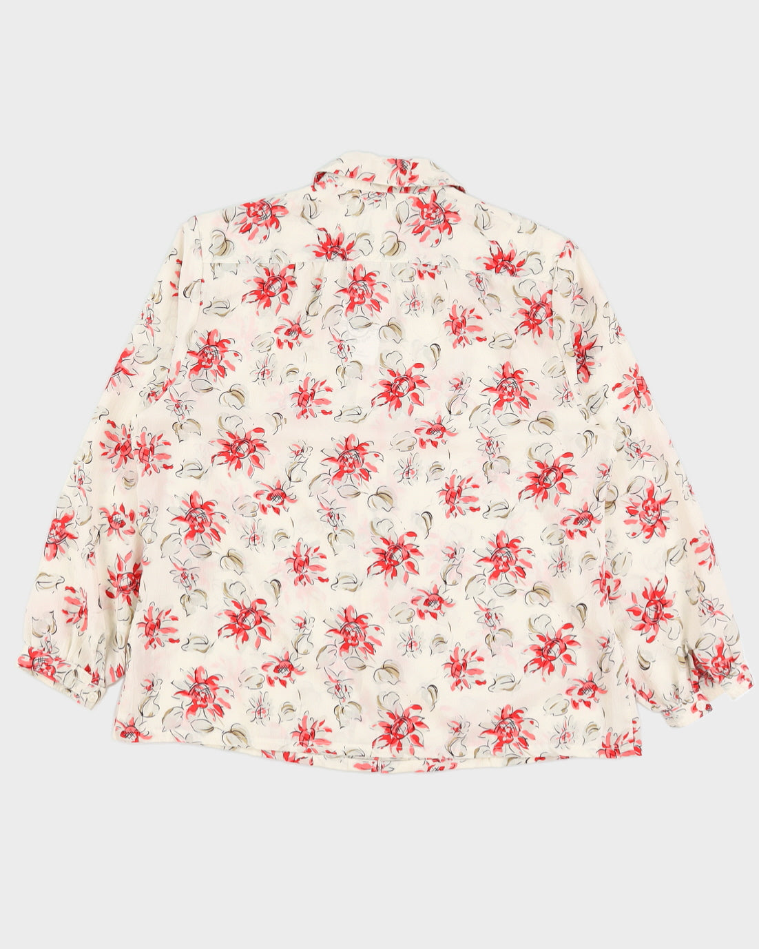 Cream With Red Floral Pattern Blouse - L