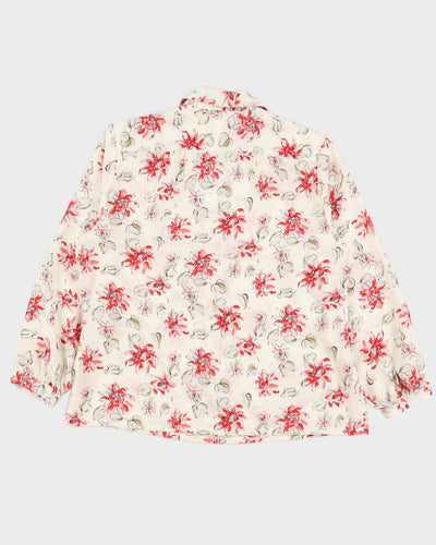 Cream With Red Floral Pattern Blouse - L