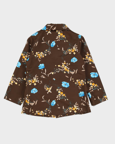 Vintage 1970s Brown Floral Pattern Blouse - M