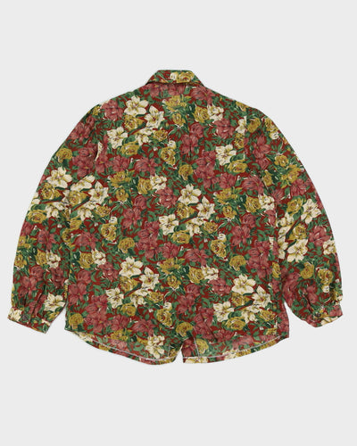 Green And Burgundy Floral Blouse - M