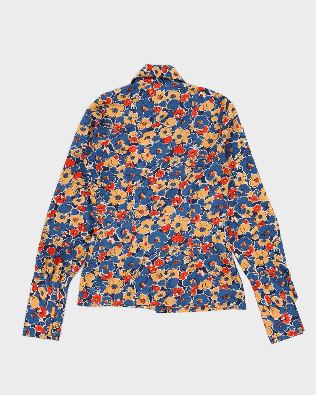 Vintage 1970s Blue Floral Blouse - S