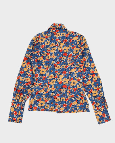 Vintage 1970s Blue Floral Blouse - S
