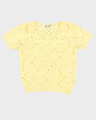 Vintage 90s Love Bird Yellow Beaded Knit Top - S/M