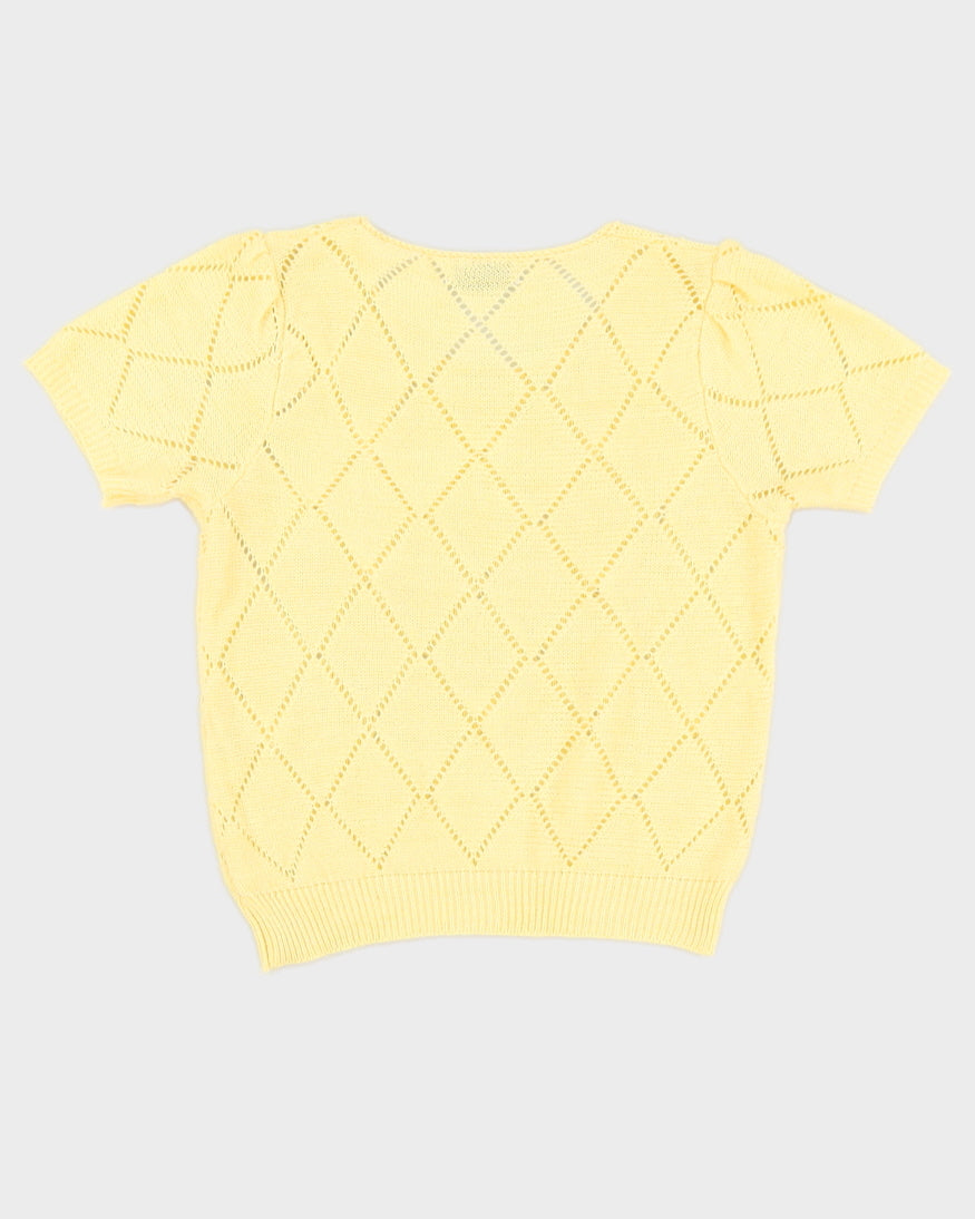 Vintage 90s Love Bird Yellow Beaded Knit Top - S/M