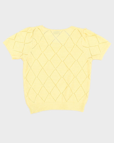 Vintage 90s Love Bird Yellow Beaded Knit Top - S/M