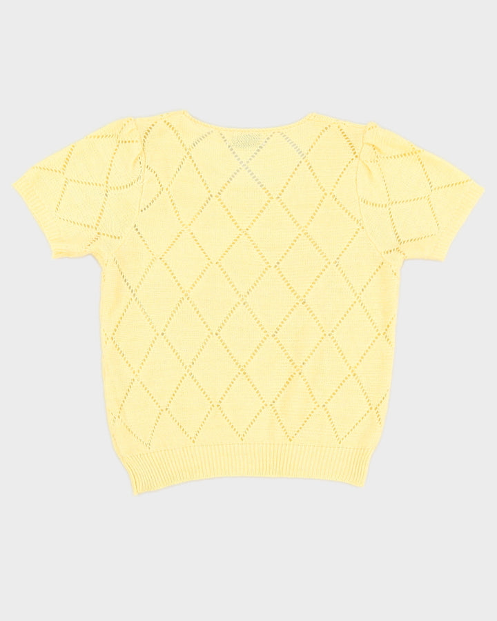 Vintage 90s Love Bird Yellow Beaded Knit Top - S/M