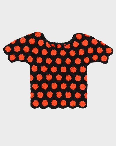 Y2K 00s Black & Orange Crochet Top - XS/S