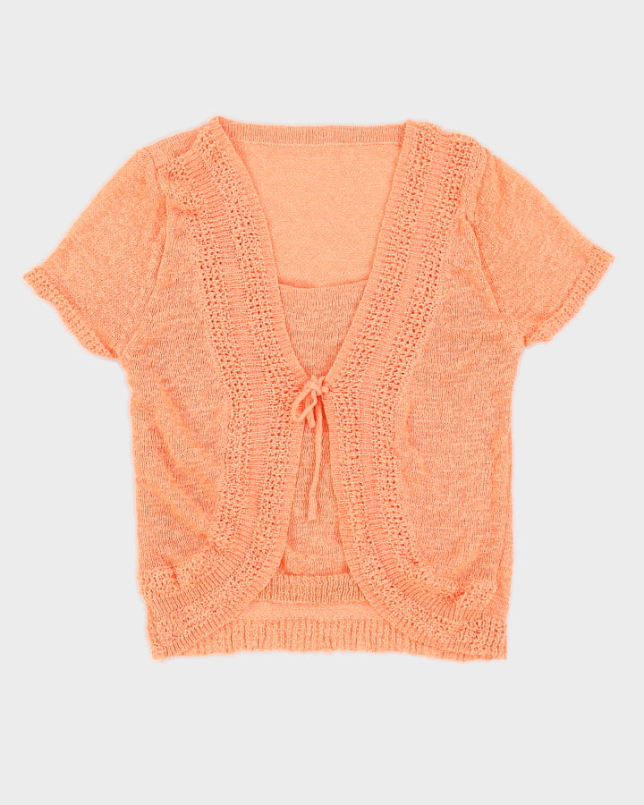 Y2K 00s Peach Knit Wrap Top - S