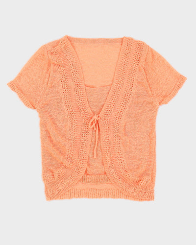Y2K 00s Peach Knit Wrap Top - S