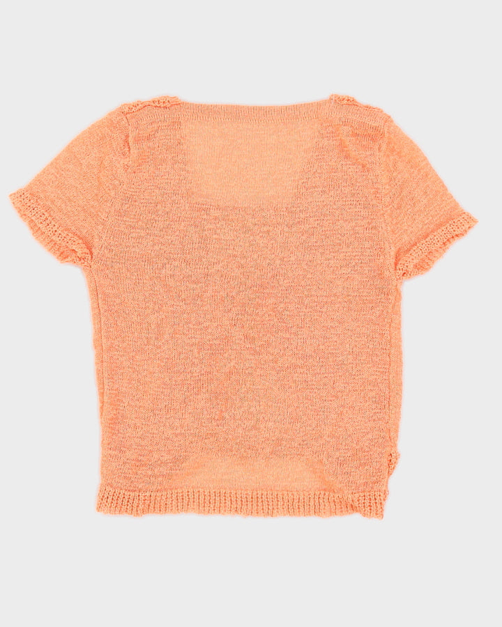 Y2K 00s Peach Knit Wrap Top - S