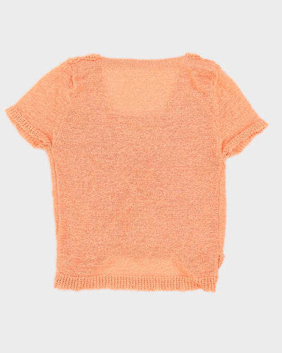 Y2K 00s Peach Knit Wrap Top - S