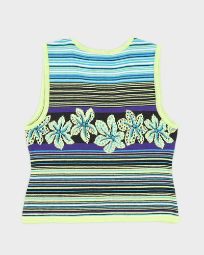 Y2K 00s No Boundaries Floral Stripe Knit Vest - S/M