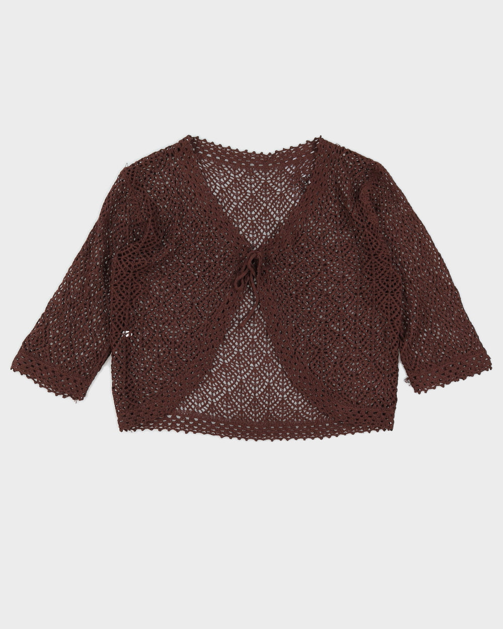 Y2K 00s Brown Crochet Tie Up Cardigan - M