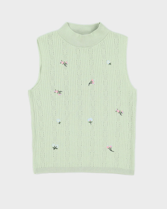 Vintage Green Floral Vest Top - S/M