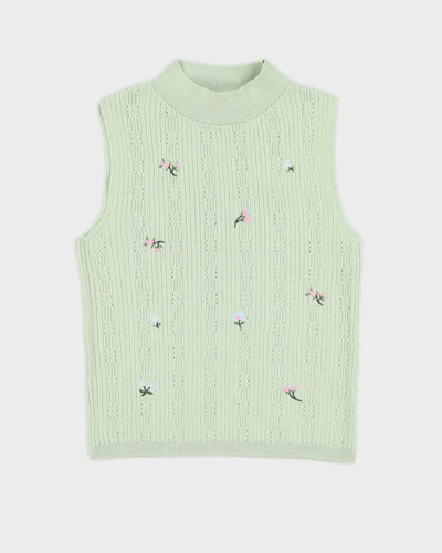 Vintage Green Floral Vest Top - S/M