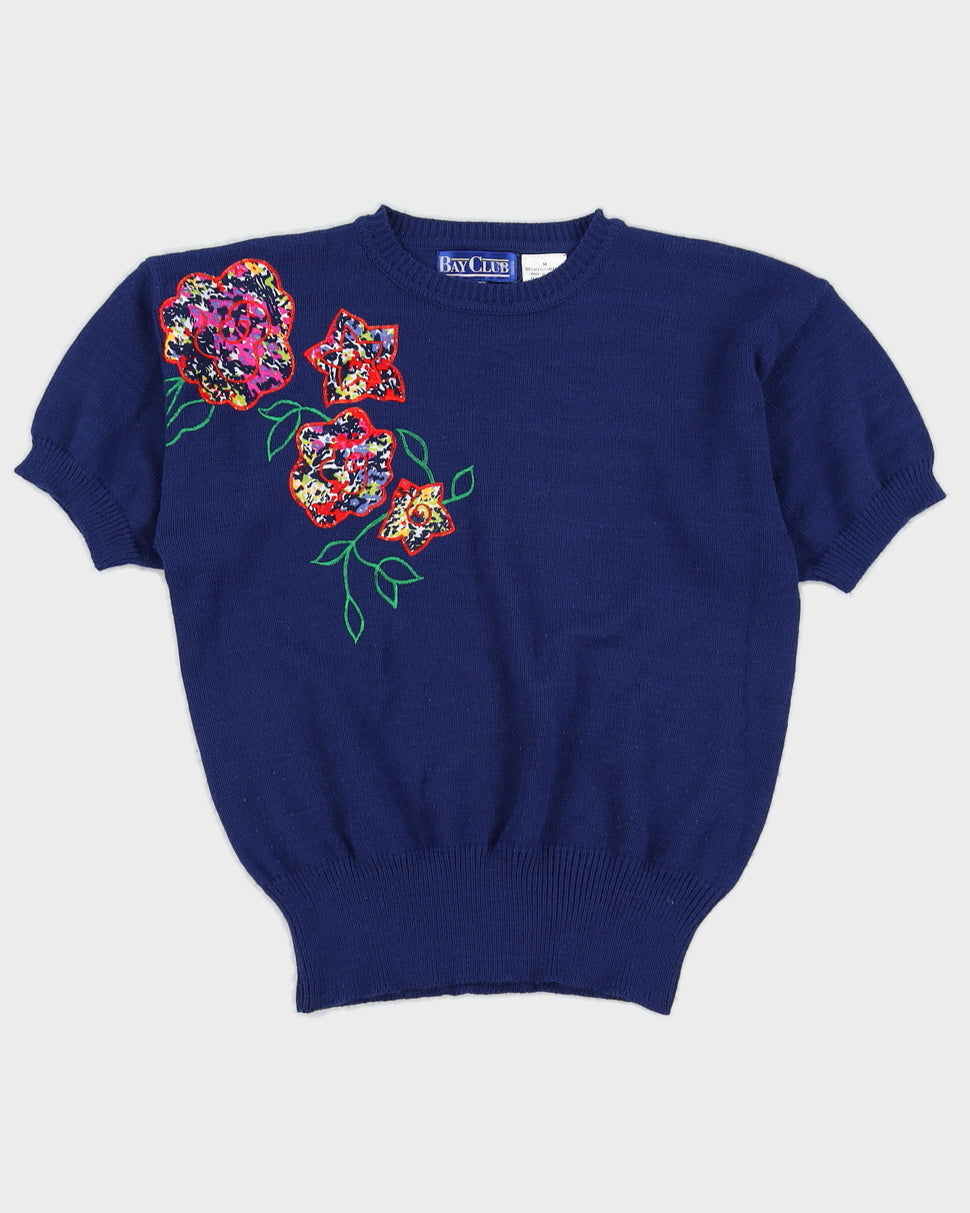 Vintage 90s Bay Club Floral Patch Knit - M