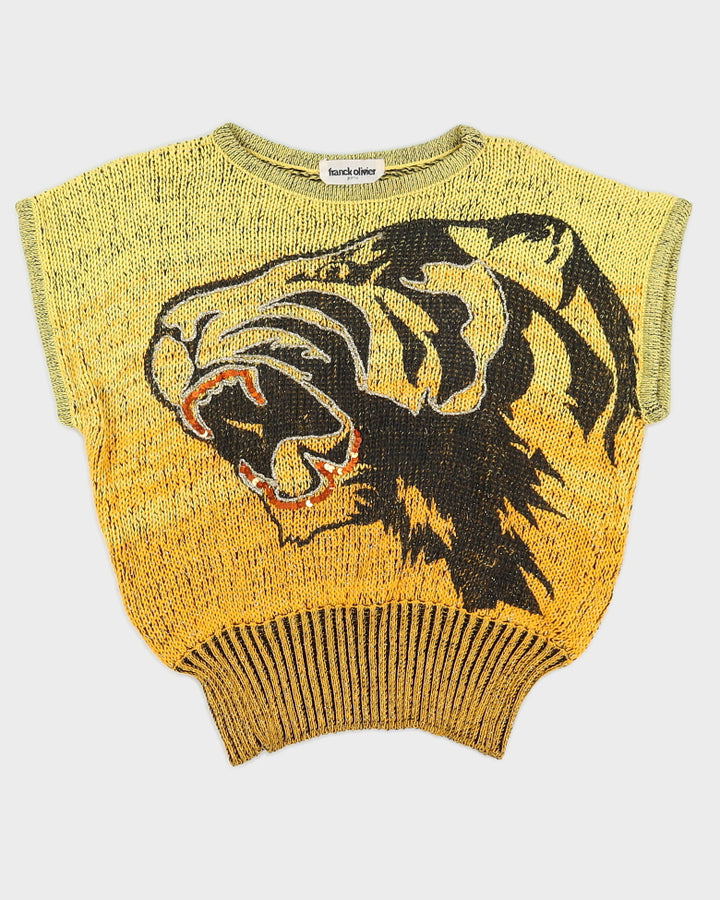 Vintage 70s Franck Olivier Yellow Tiger Knit Top - M/L