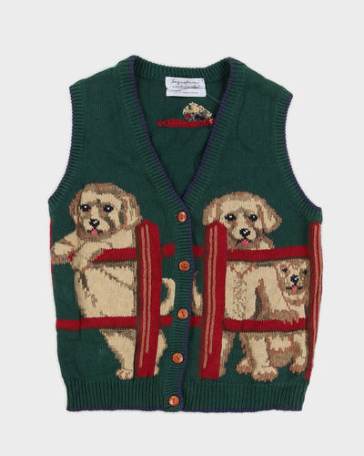 Vintage 90s Signature By Southern Isles Dog Print Sleeveless Cardigan - S