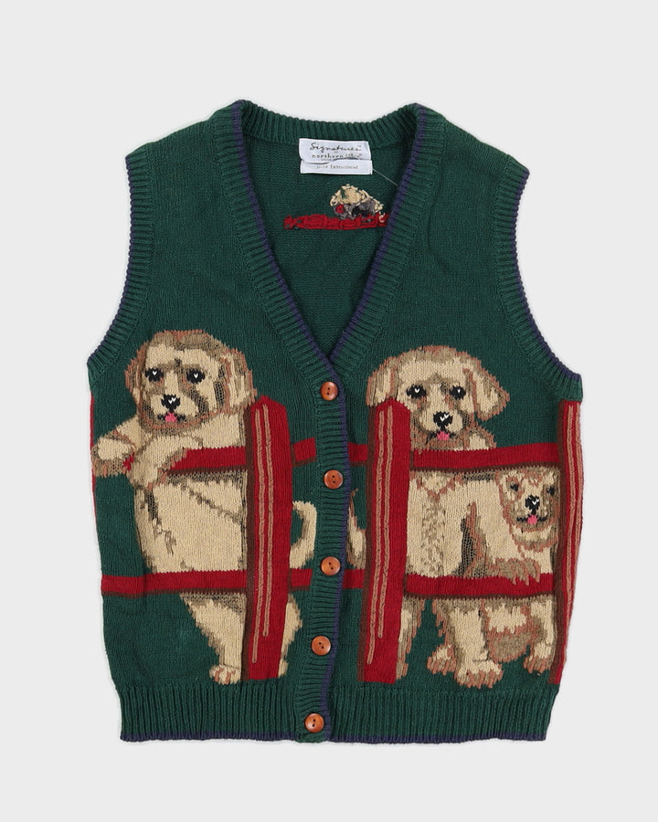 Vintage 90s Signature By Southern Isles Dog Print Sleeveless Cardigan - S