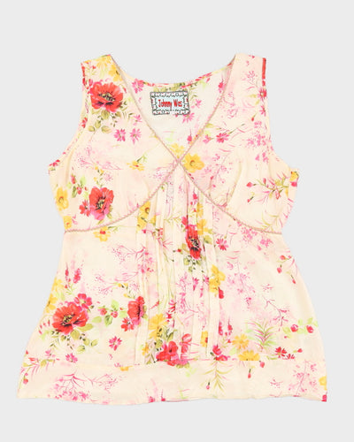 Johnny Was Cream & Pink Silk Floral Blouse - M
