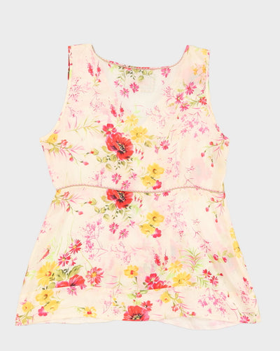 Johnny Was Cream & Pink Silk Floral Blouse - M
