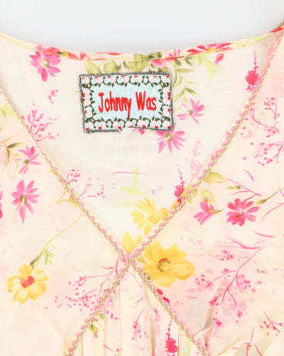 Johnny Was Cream & Pink Silk Floral Blouse - M