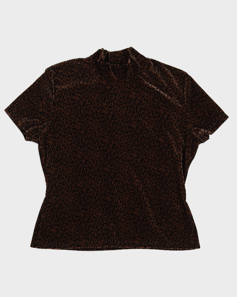 Vintage 90s East West Fashions Velour Leopard Top - M