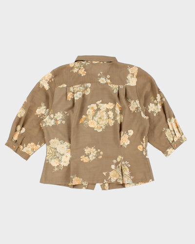Vintage 80s Flow Rill Brown Floral Blouse - M