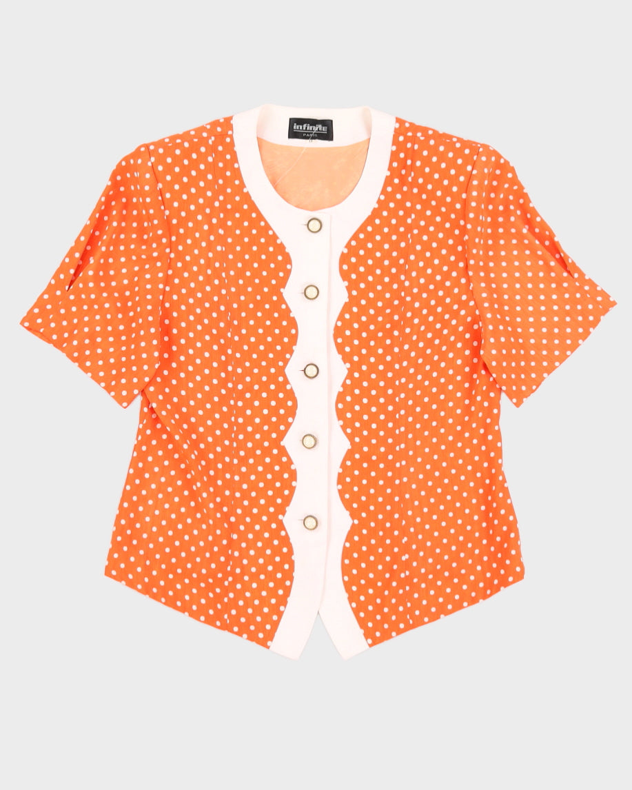 Vintage 70s Infinite Paris Orange Polka Dot Blouse - M