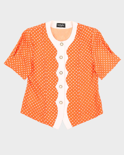 Vintage 70s Infinite Paris Orange Polka Dot Blouse - M