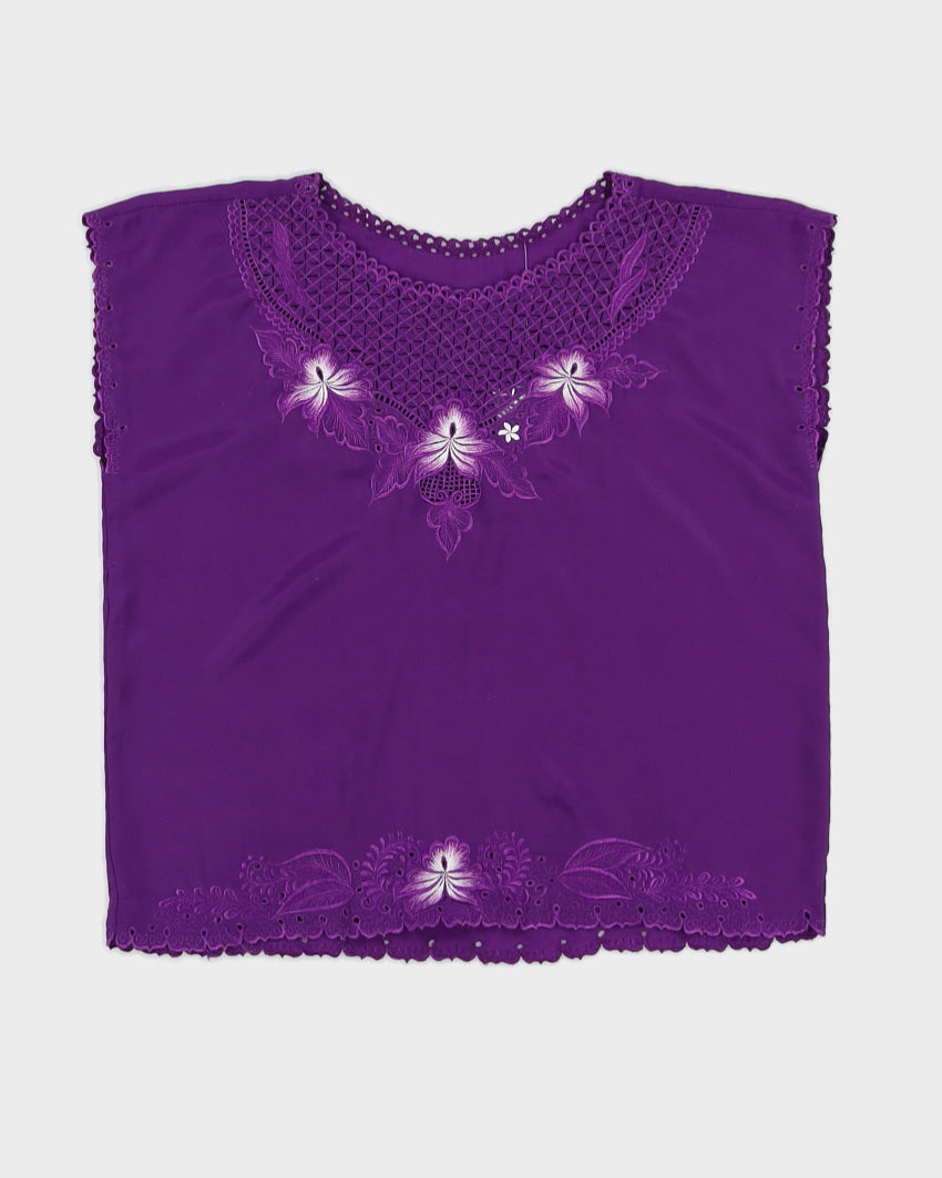 80s Floral Purple Top - M