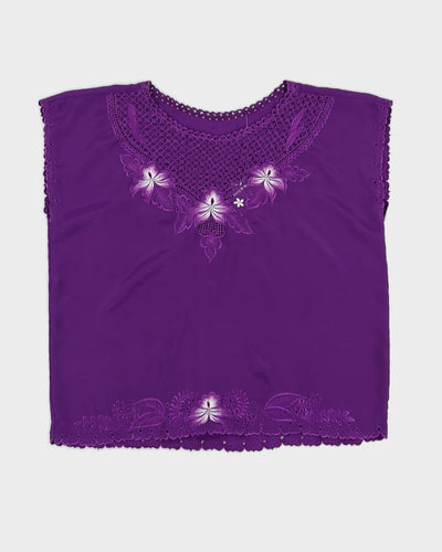 80s Floral Purple Top - M