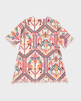 Patterned Cotton With Fringed Edges Tunic - S