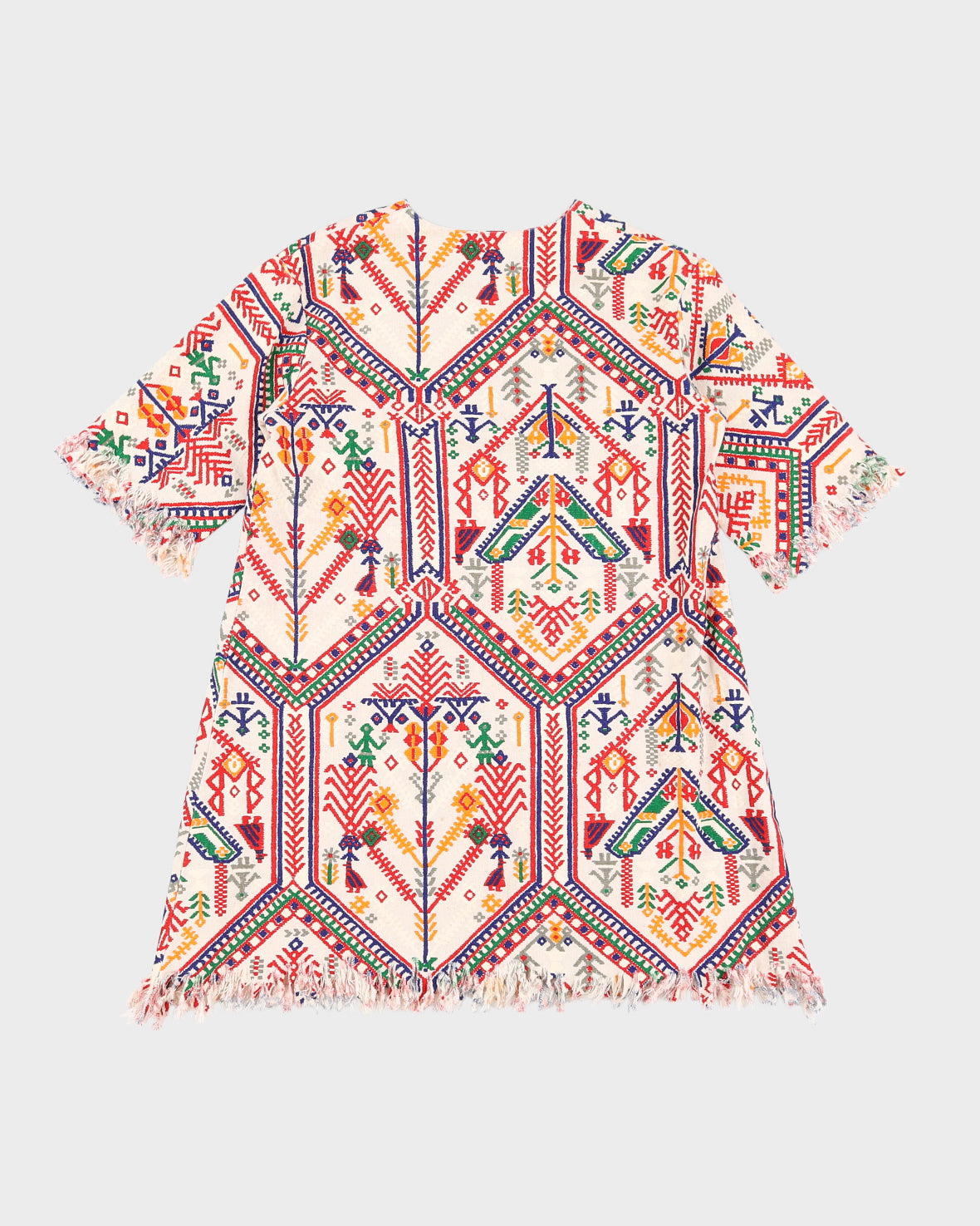 Patterned Cotton With Fringed Edges Tunic - S