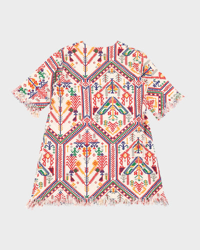 Patterned Cotton With Fringed Edges Tunic - S