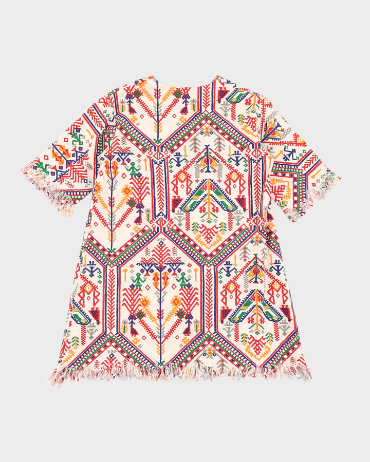 Patterned Cotton With Fringed Edges Tunic - S